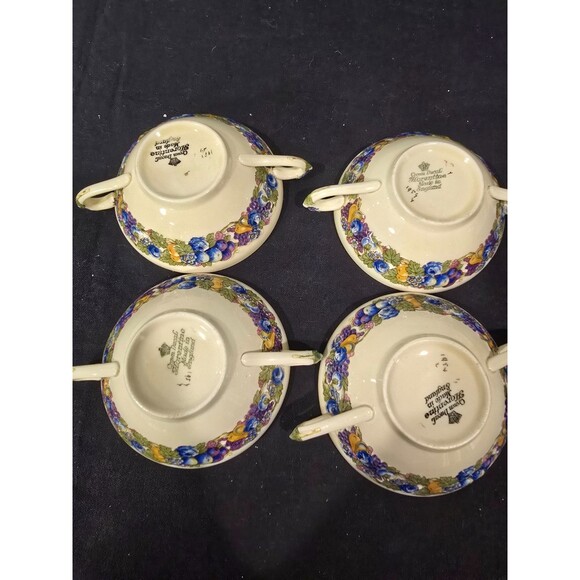 Crown Ducal "Florentine" Cream Soup Bowls with Underplates – Set of 4 - Picture 4 of 15